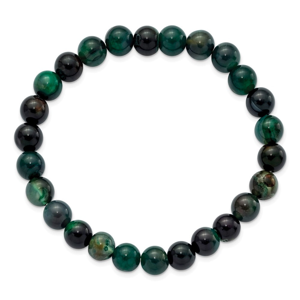 Beaded Stretch Aquatic Agate Bracelet 6.75 inches
