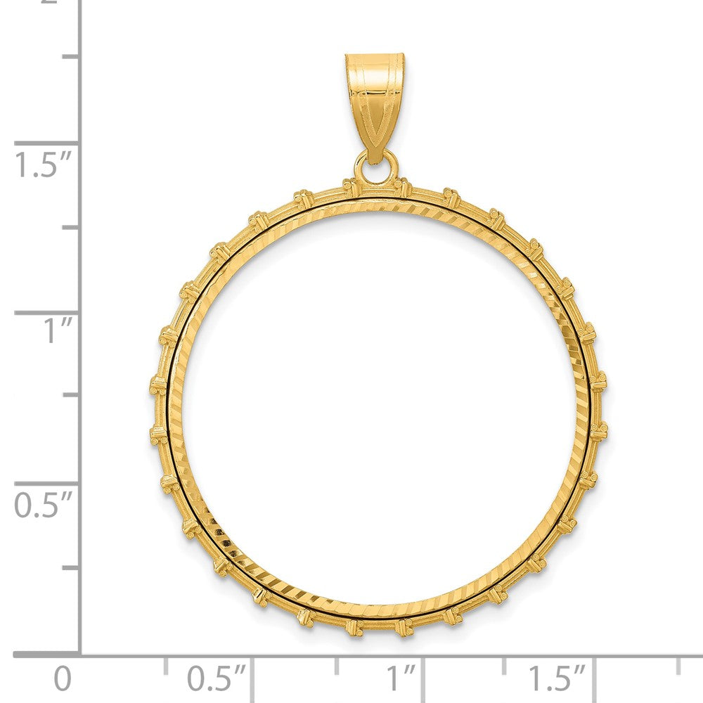 14k Diamond Cut Columns with 32.0mm Prong Coin Bezel Pendant