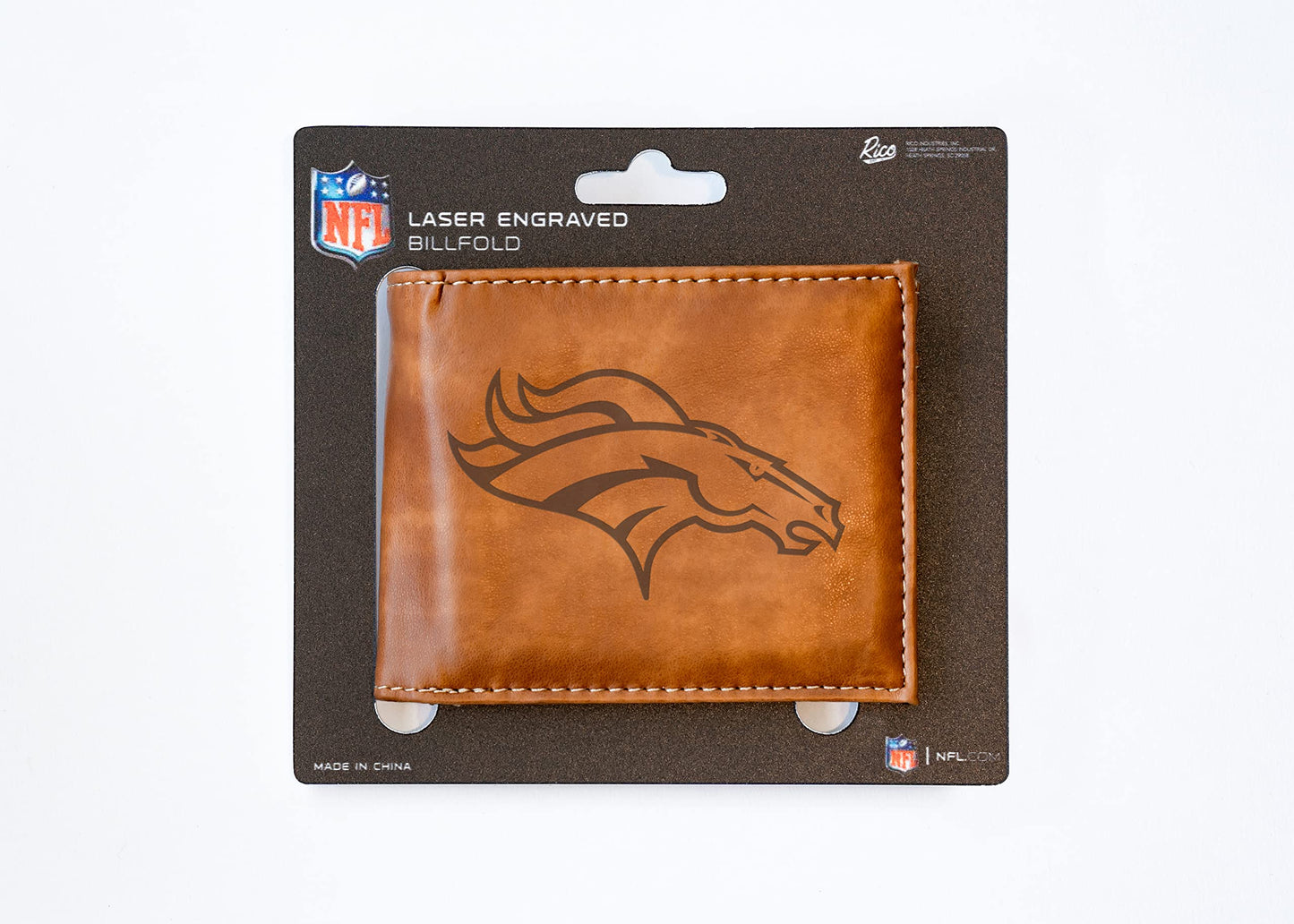 Rico Industries Football Denver Broncos Brown Laser Engraved Bill-fold Wallet - Slim Design - Great Gift