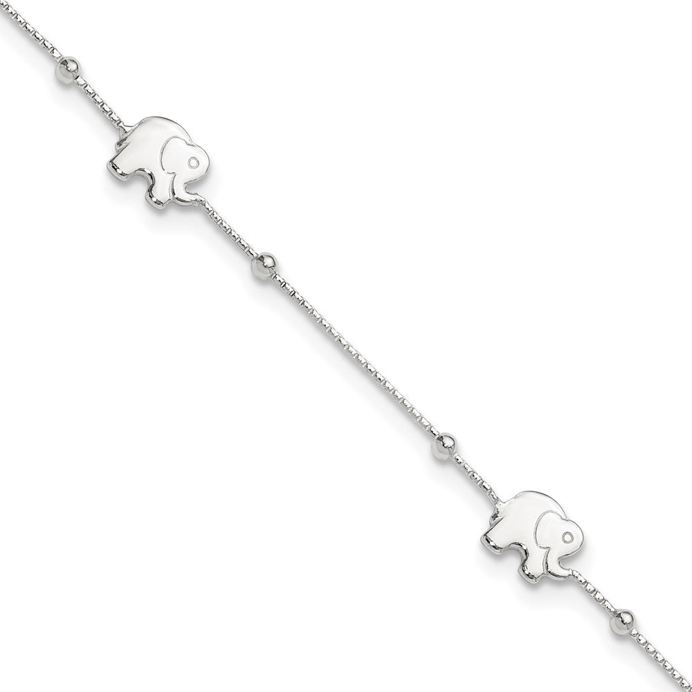 Sterling Silver Polished Elephant 9in Plus 2in Ext. Anklet 9 inches