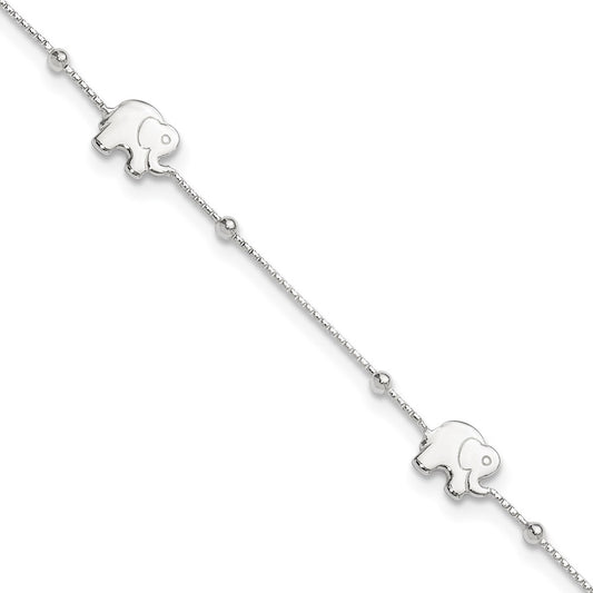 Sterling Silver Polished Elephant 9in Plus 2in Ext. Anklet 9 inches