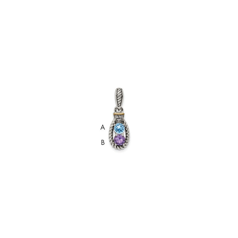 Sterling Silver Antiqued w/14k 2-stone w/Diamond Mothers Pendant Semi-Mount