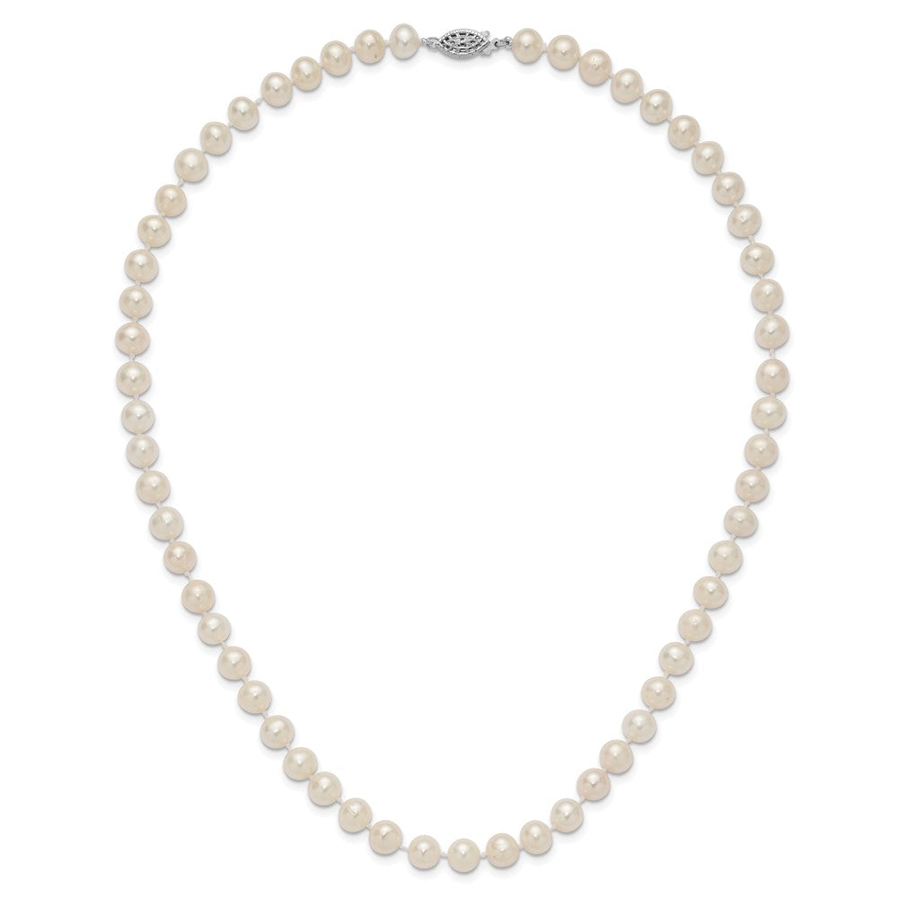 Sterling Silver Rhodium-plated 7-8mm White Near-Round Freshwater Cultured Pearl 18 inch Necklace 18 Inches
