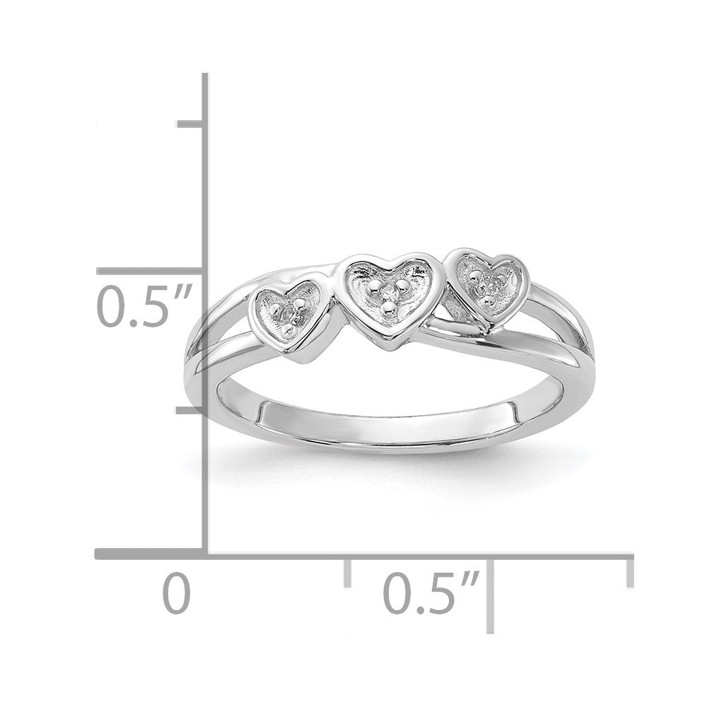 Sterling Silver Polished Diamond Triple Heart Ring