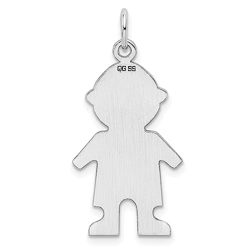 Sterling Silver Rhod-plated Eng. Boy Polished Front/Satin Back Disc Charm