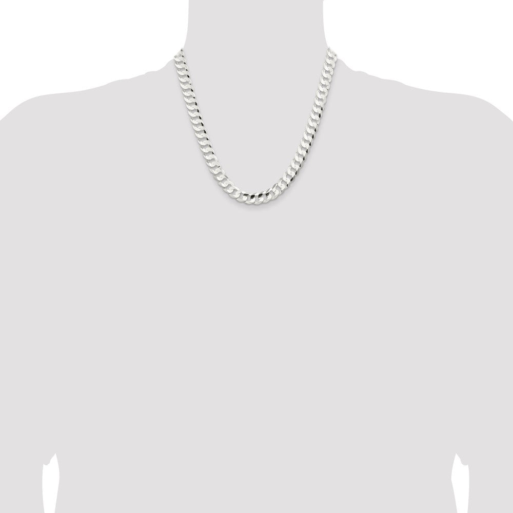 Sterling Silver 9.75mm Concave Beveled Curb Chain 20 Inches
