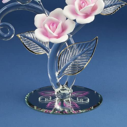 Fashion Hummingbirds, Rose Garden Glass Figurine (3.5 X 8.5) Made In China gm19275