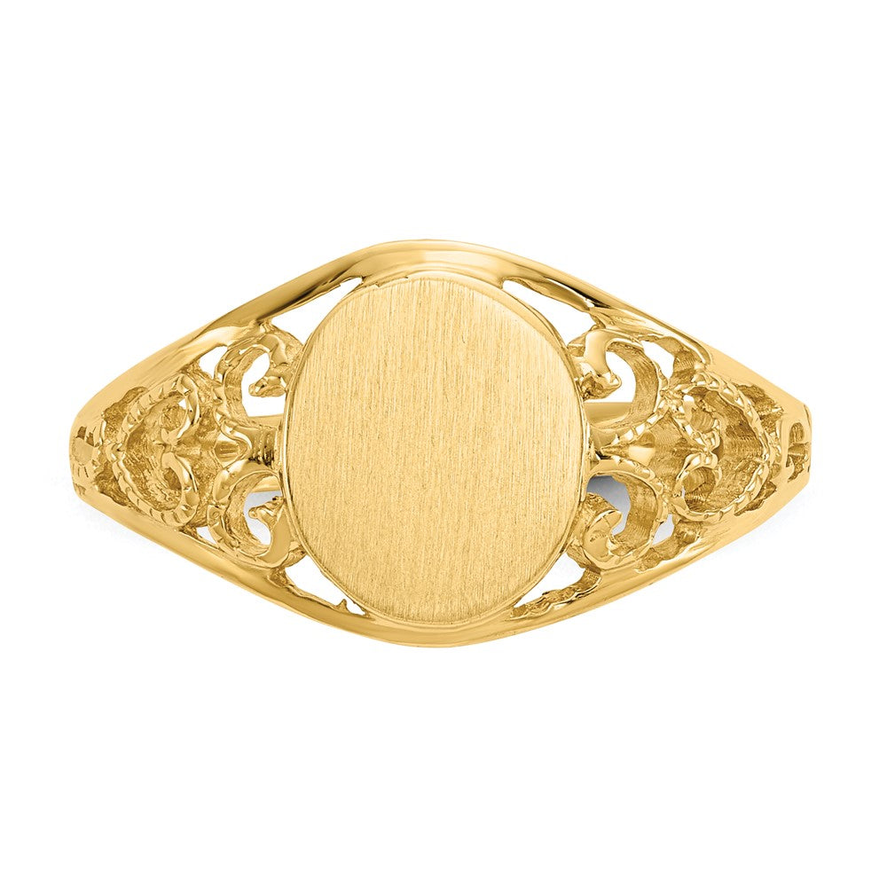 14k 8.5x7.5mm Satin Open Back Filigree Signet Ring Size 6