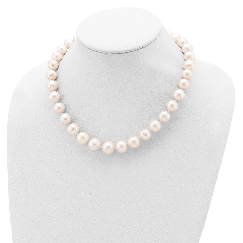 Sterling Silver Rhodium-plated 11-12mm White Near-Round Freshwater Cultured Pearl 18 inch Necklace 18 Inches
