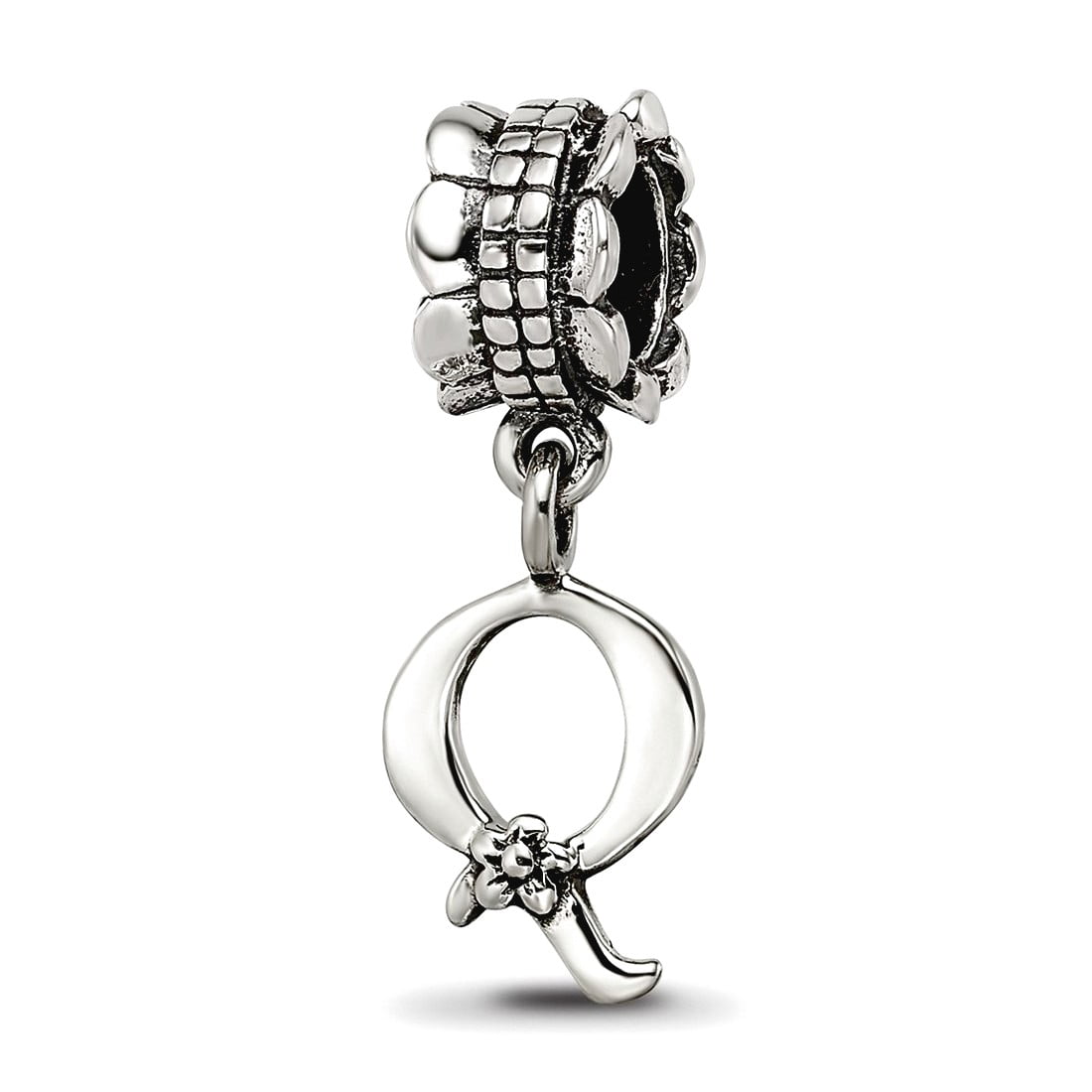 925 Sterling Silver Polished Artisan Oxidized Reflections Letter Name Personalized Monogram Initial Q Dangle Bead Charm