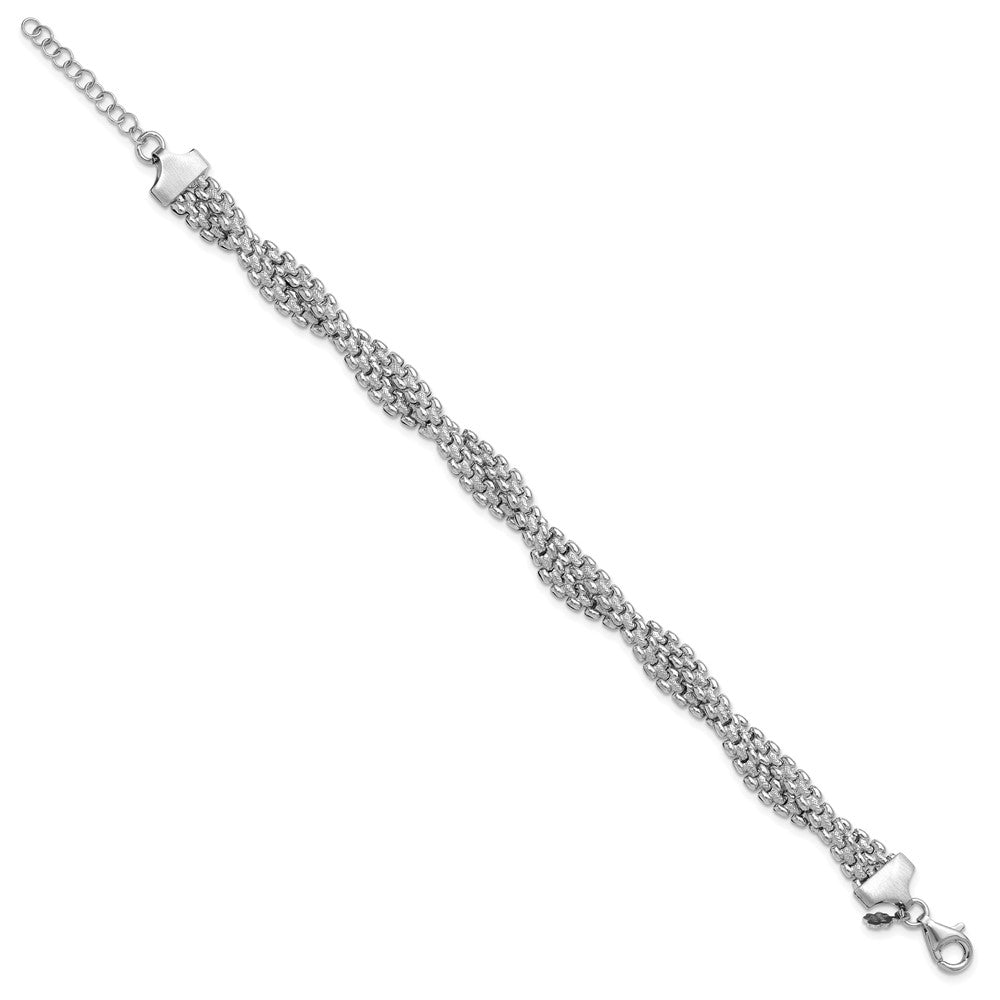 SS RH-plated Polish/Texture Braided w/ 1in ext. Bracelet 8  inches