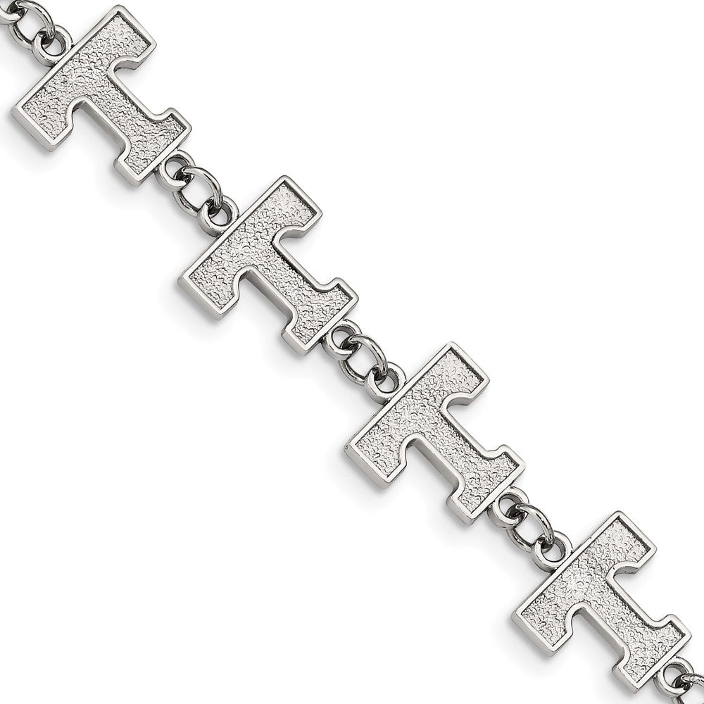 Stainless Steel LogoArt University of Tennessee Letter T Link 7 inch Bracelet with 1.5 inch Extender QST515UTN
