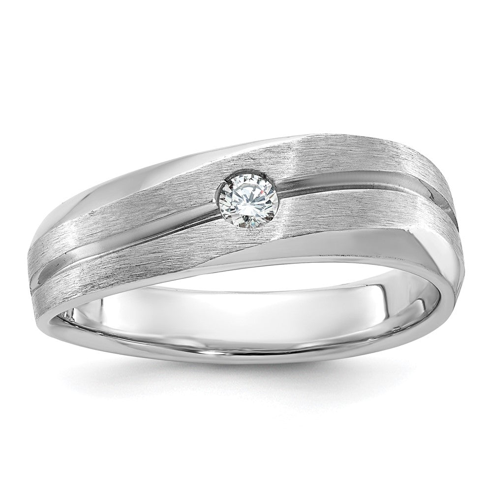14k White Gold IBGoodman Men's Polished and Satin 1/10 carat Diamond Complete Ring