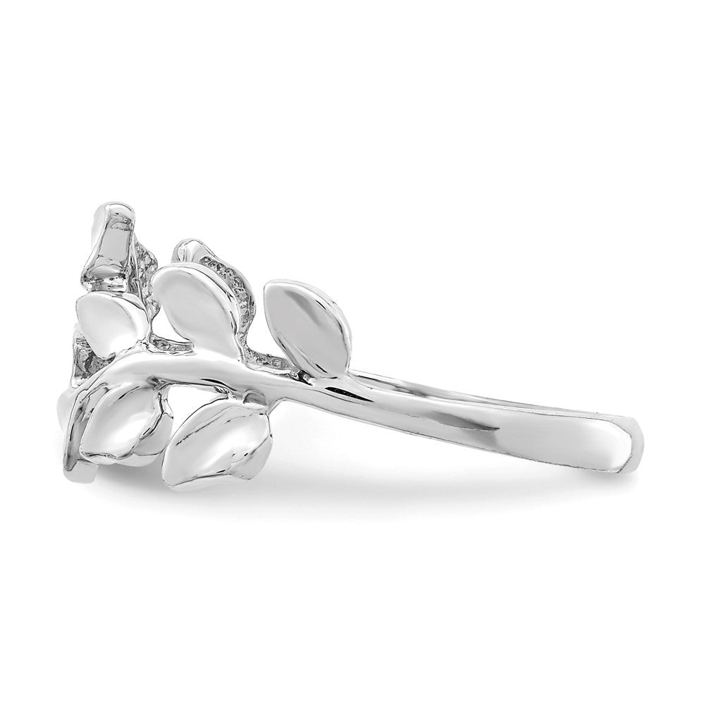 14K White Polished Leaf Ring Size 7