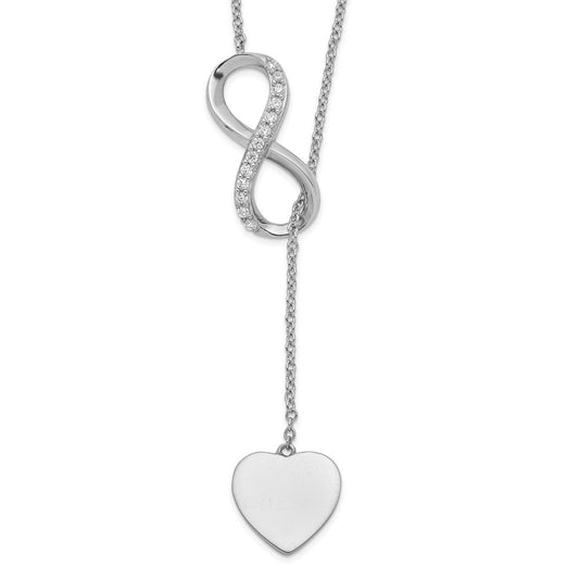 Sterling Silver RH-plated CZ Infinity/Heart w/2in ext. Y-Necklace 16 Inches