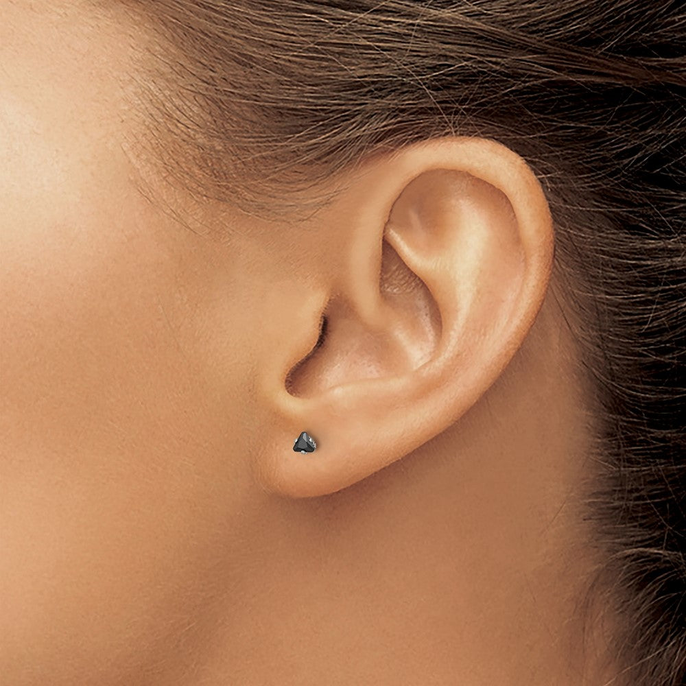 Stainless Steel Polished 3mm Black Triangle CZ Stud Post Earrings