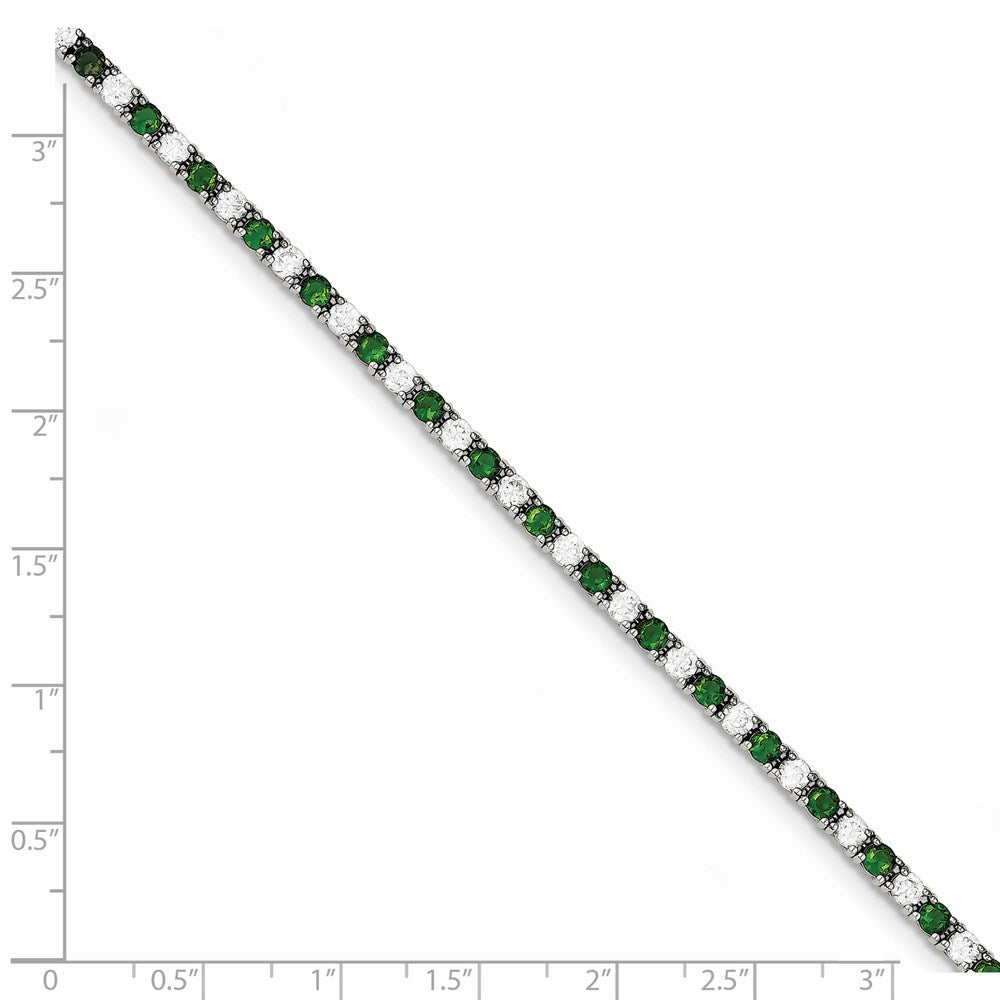 Sterling Silver Rhodium-plated Green Glass and CZ  7 inch Bracelet 7 inches