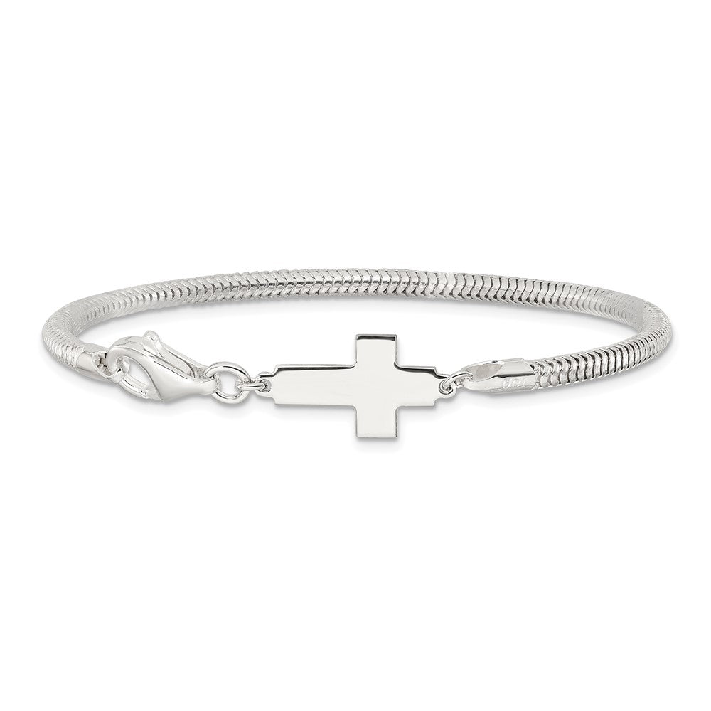 Sterling Silver Sideways Cross Bracelet 7.5 inches