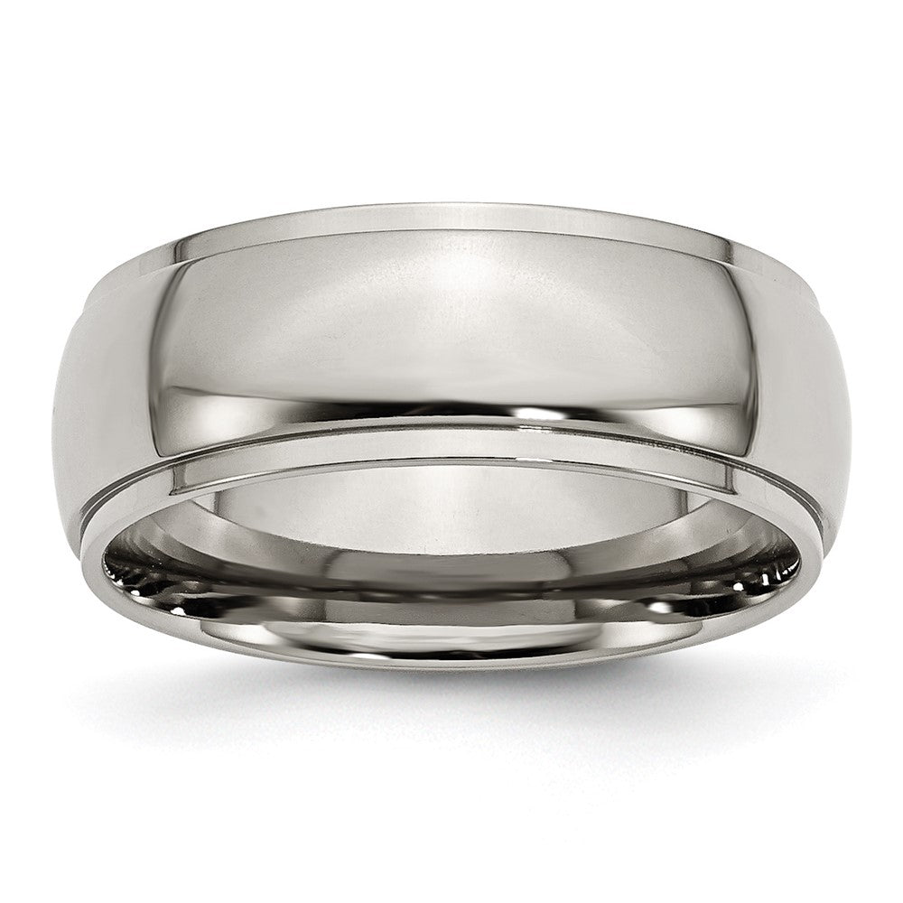 Titanium Polished 8mm Ridged Edge Band Size - 8
