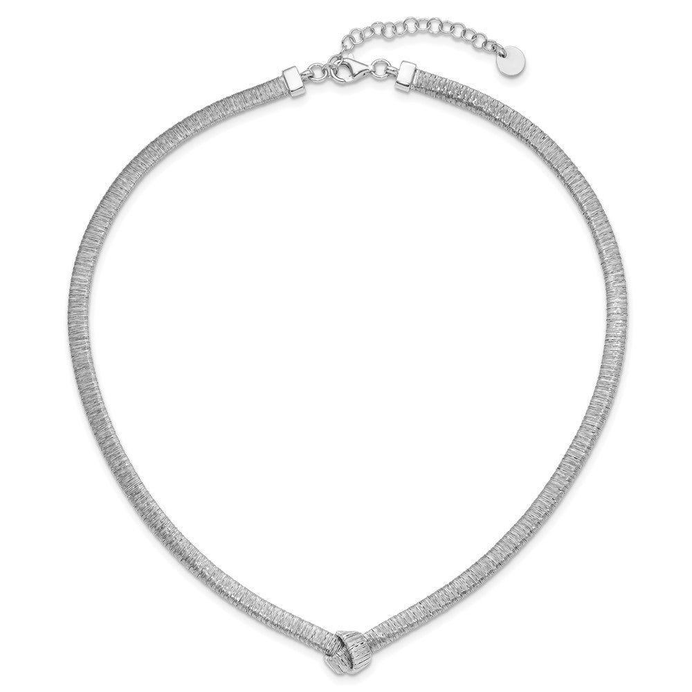 Sterling Silver Rhod-plat Texture Wrapped Knot w/2in ext. Necklace