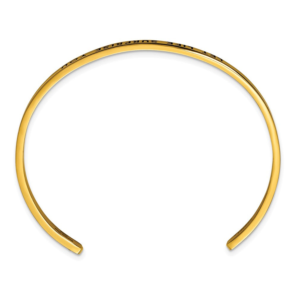 Stainless Steel Polished Yellow IP w/Enamel/Crystal LET LIFE… Cuff Bangle 6.75 inches