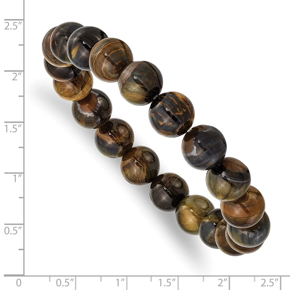 Blue and Yellow Tiger's Eye Agate Beaded Stretch Bracelet 6.75 inches