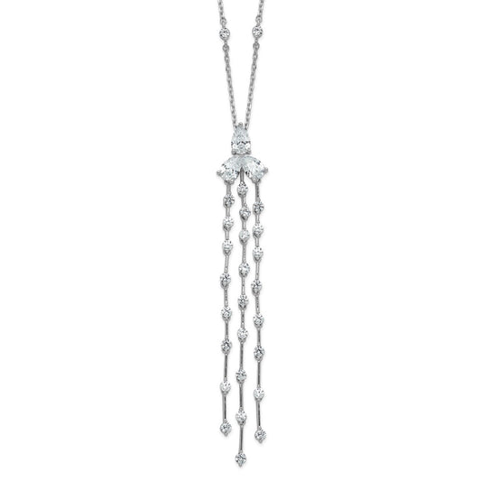 Sterling Shimmer Sterling Silver Rhodium-plated CZ 38 Stone 10 Station with 3 Dangles 16 inch with 2 inch Extension Necklace 16 Inches