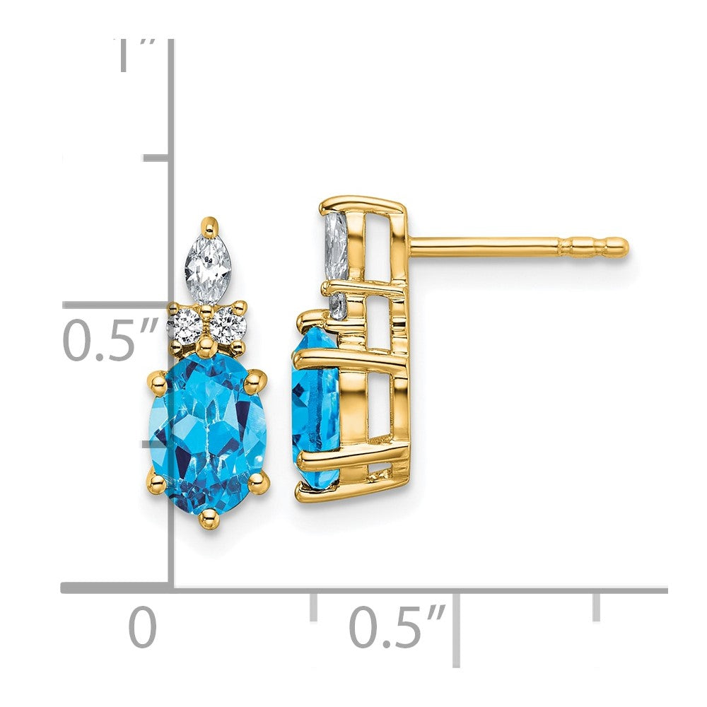 14K Polished Diamond and Blue Topaz Twisted Post Earrings