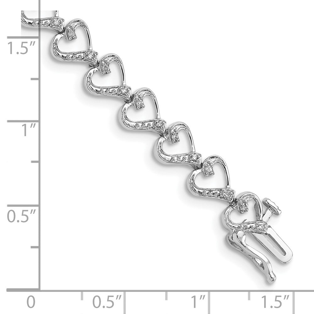 Sterling Silver Rhodium-plated Diam. Heart Bracelet 7 inches