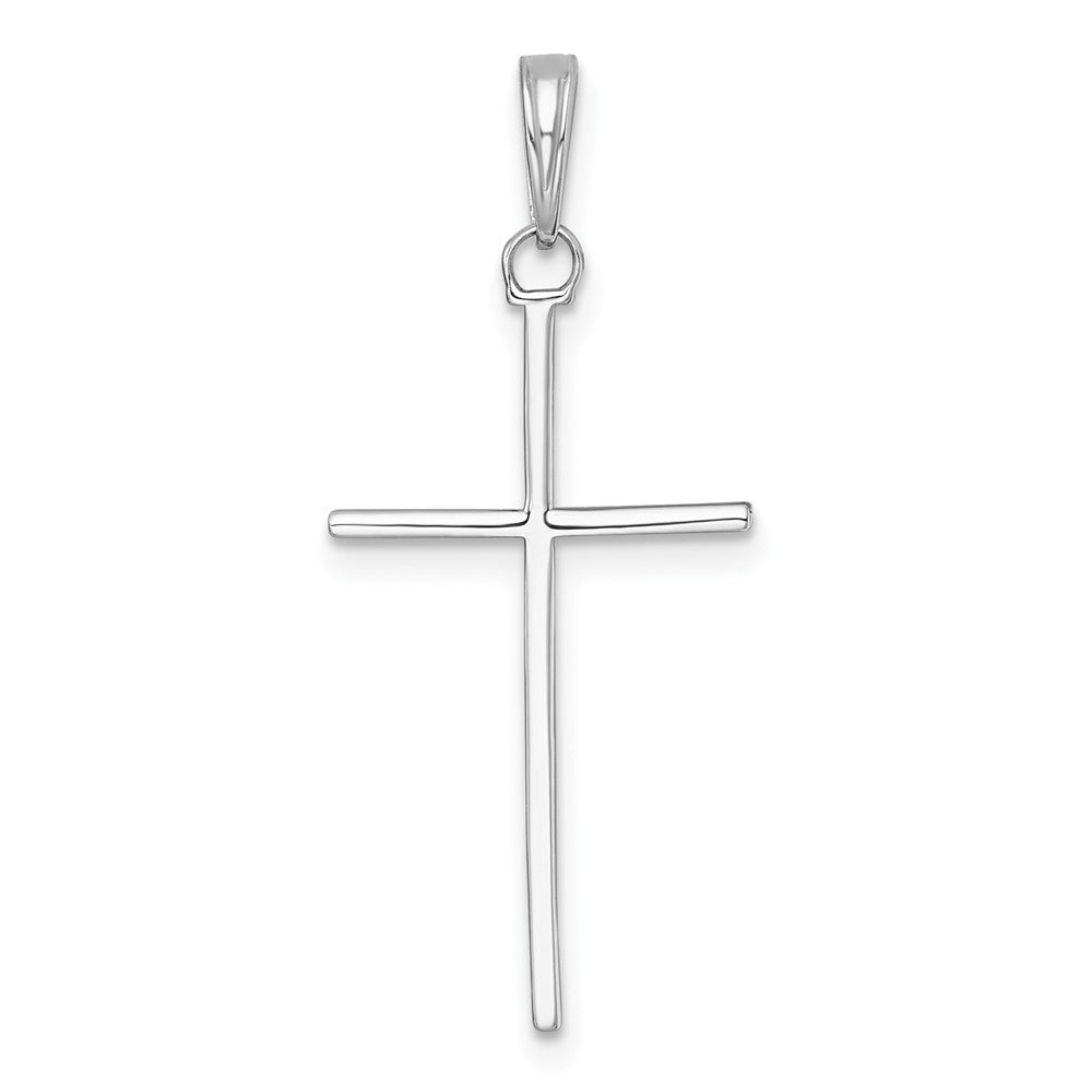 14K White Gold 3-D and Polished Stick Cross Pendant