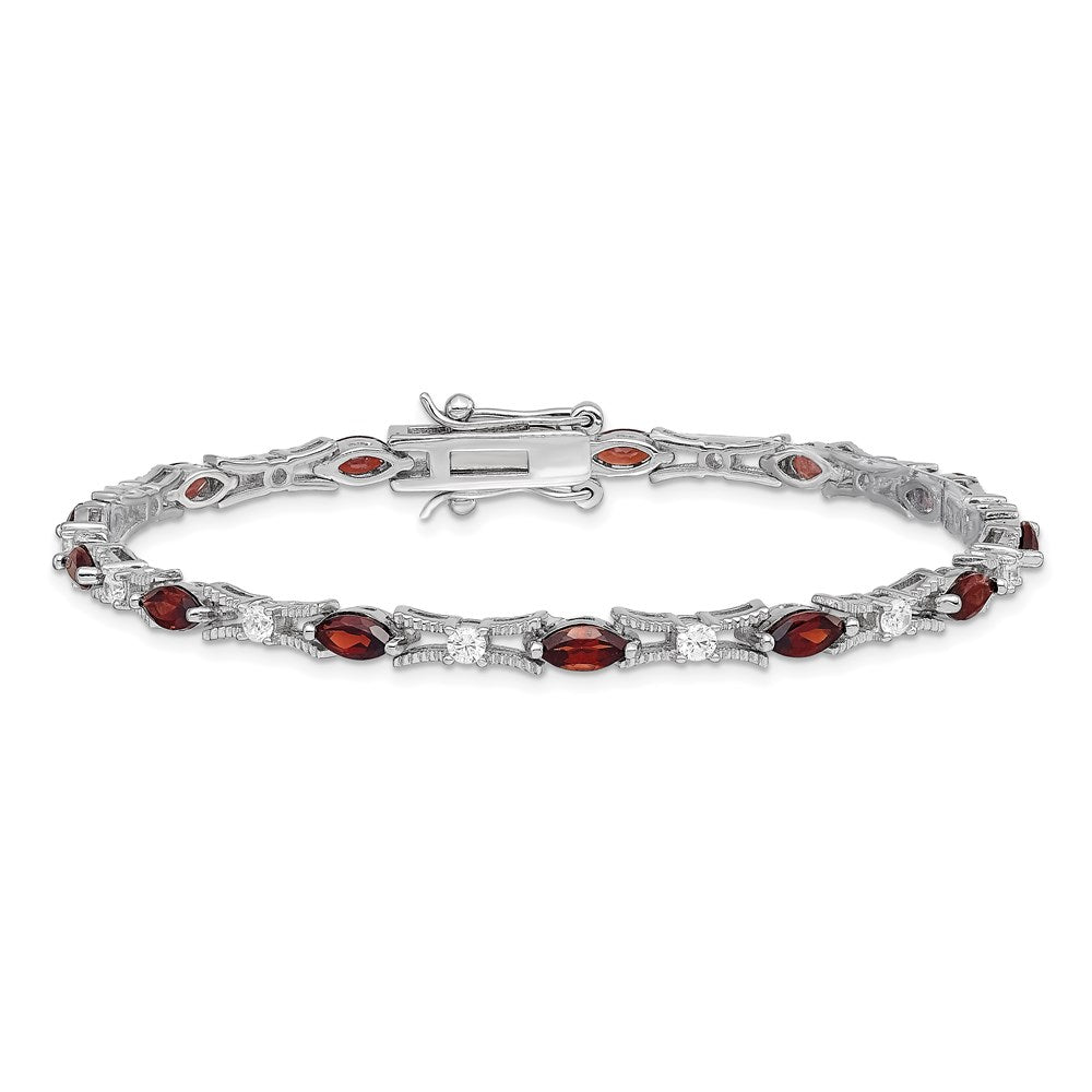 Sterling Silver Rhodium-plated Garnet and CZ Bracelet 7 inches