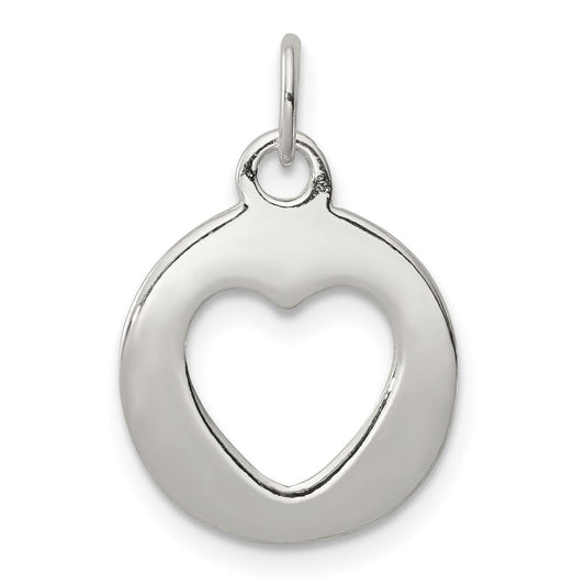 Sterling Silver Polished Circle with Punch Out Heart Charm