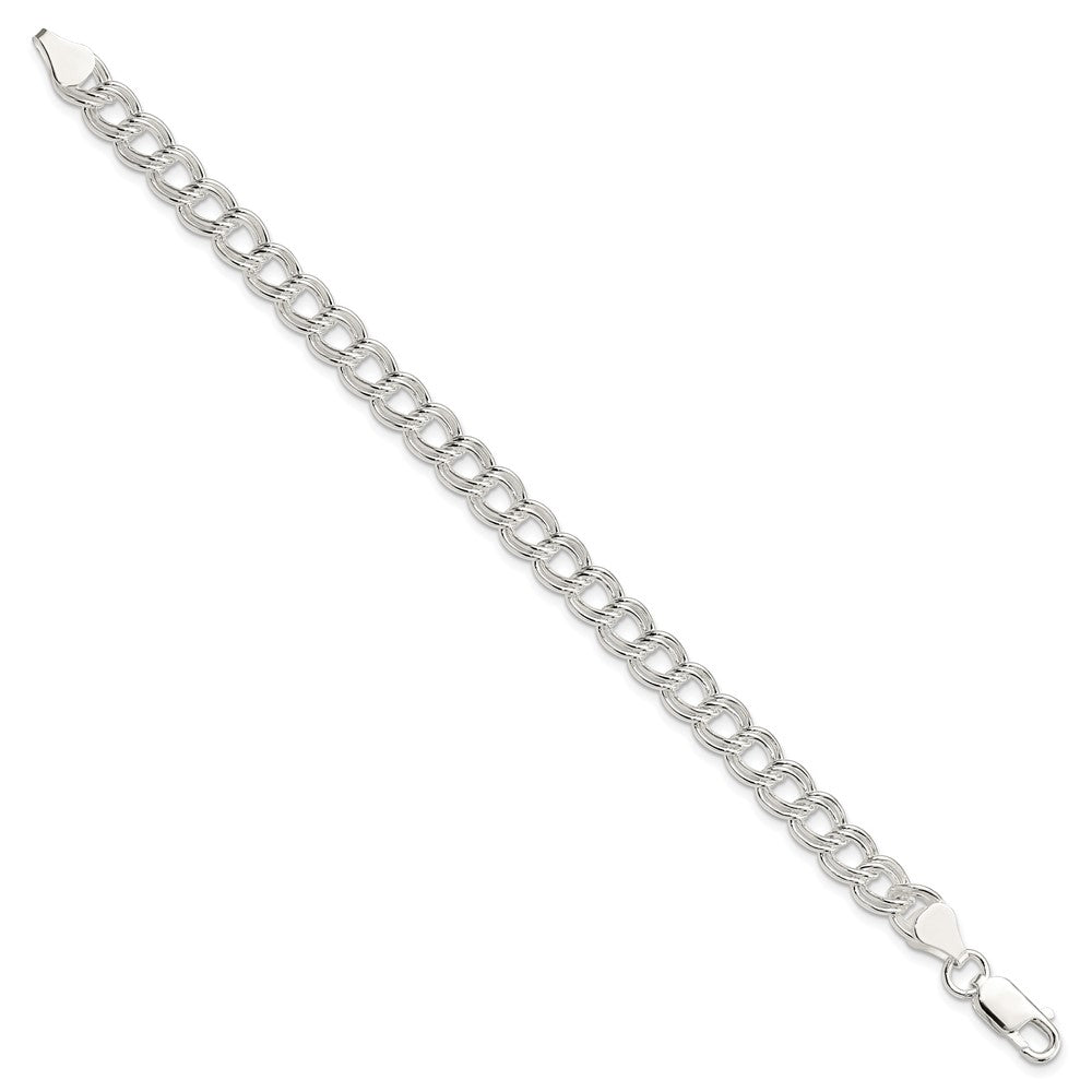 Sterling Silver 7mm Double Link Charm Bracelet 6 inches