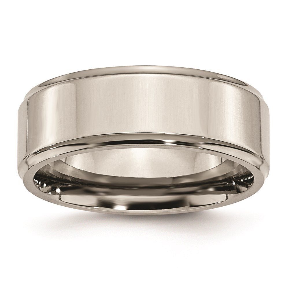Titanium Polished 8mm Ridged Edge Band Size - 14