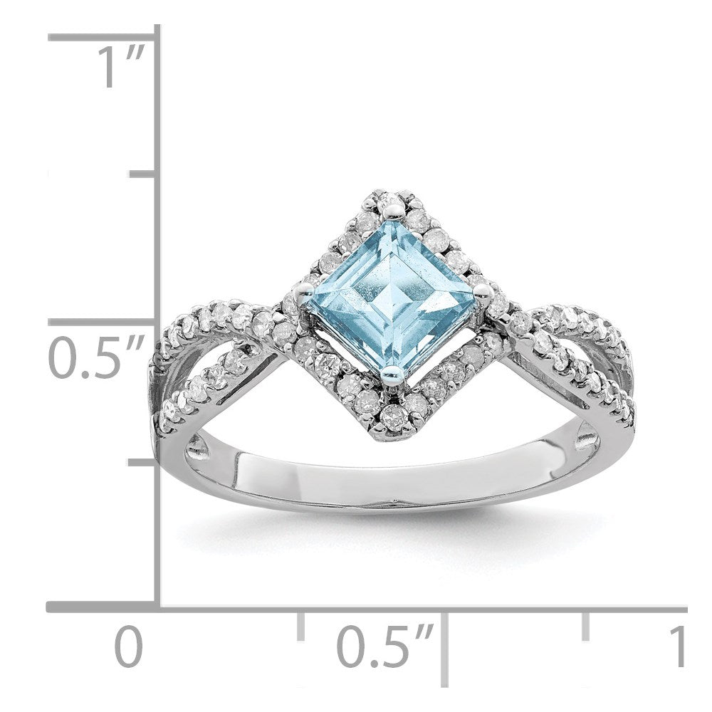 Sterling Silver Rhodium Diam. & Sky Blue Topaz Ring