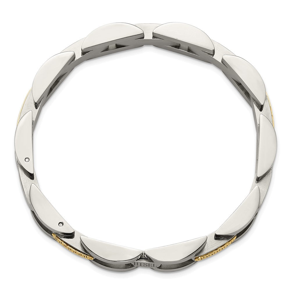 Chisel Stainless Steel Polished with 14K Gold Accent 8.25 inch Link Bracelet 8.25 inches