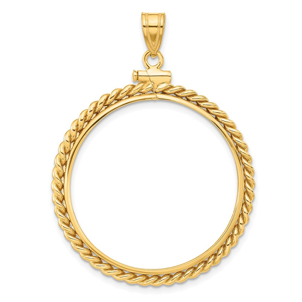 Wideband Distinguished Coin Jewelry 14k Polished Twisted Wire 30.0mm x 3.00mm Screw Top Coin Bezel Pendant