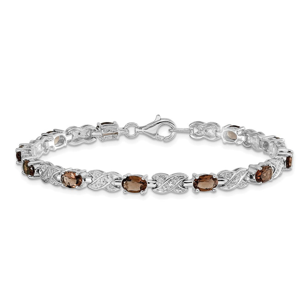 Sterling Silver Rhodium-plated Smoky Quartz Bracelet 7 inches