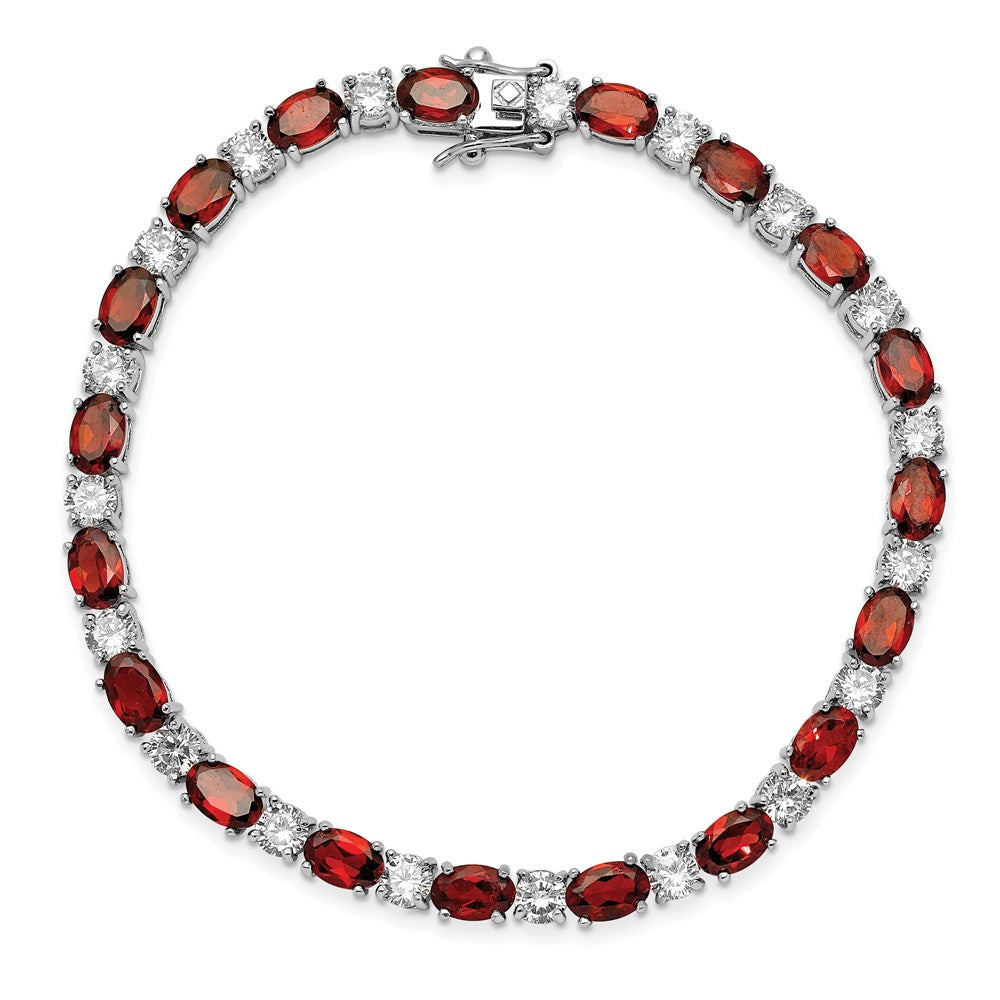 Sterling Silver Rhodium-plated Garnet and Cz Bracelet 7 inches