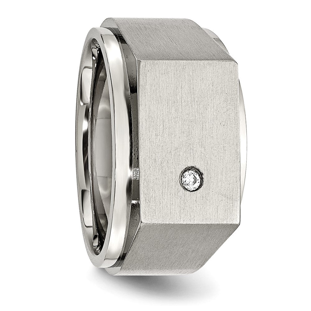 Stainless Steel Brushed and Polished CZ Signet Ring Size - 10