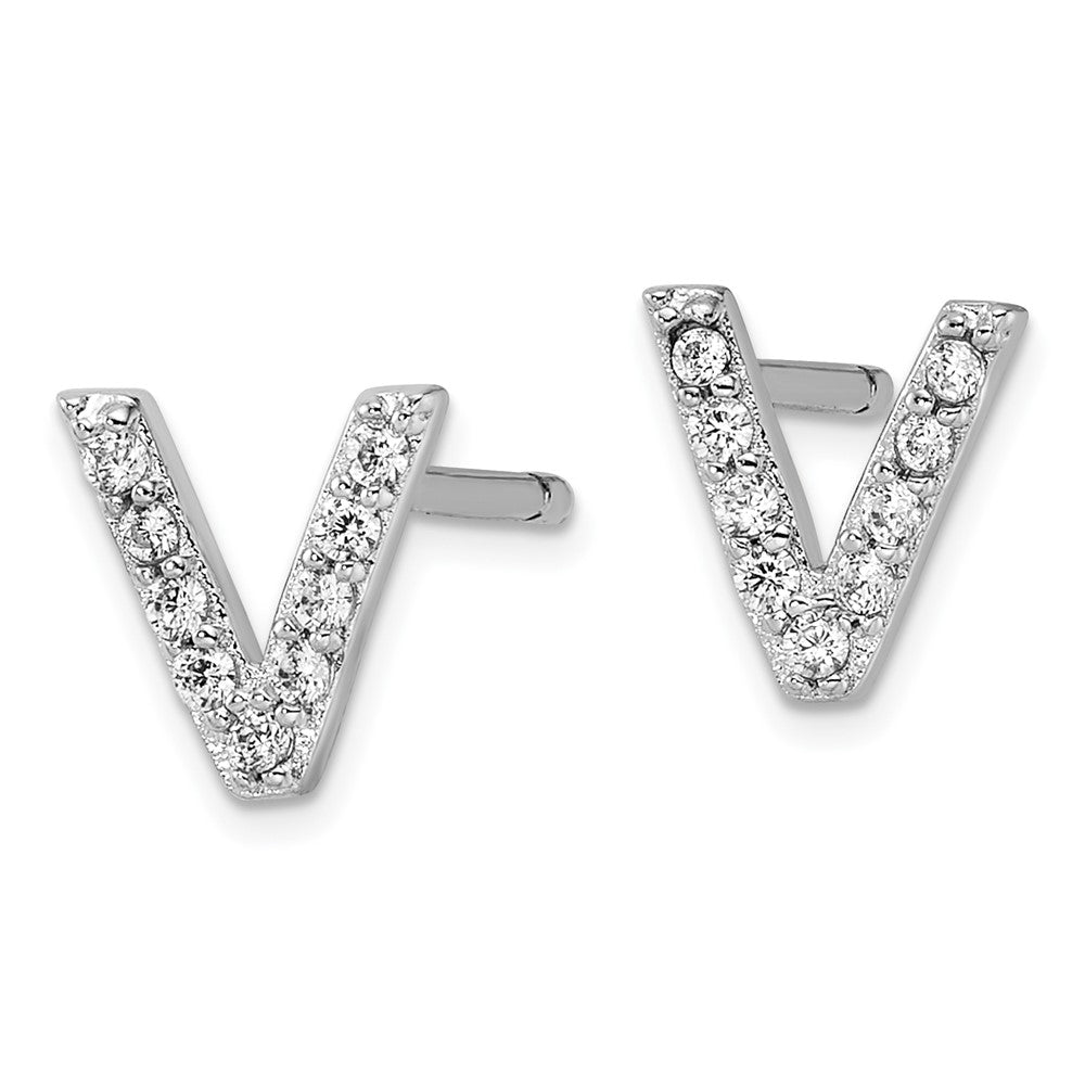 Cheryl M Sterling Silver Rhodium-plated Polished Letter V CZ Initial Post Earrings