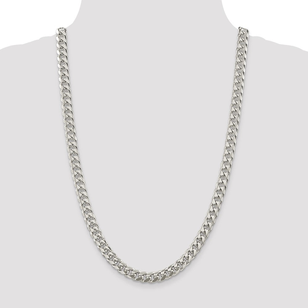 Sterling Silver 8.5mm Domed w/ Side D/C Curb Chain 26 Inches