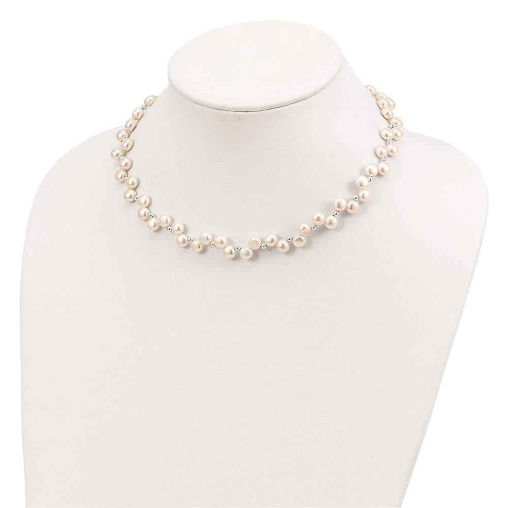 Sterling Silver FW Cultured Button Pearl 16in Necklace 16 Inches