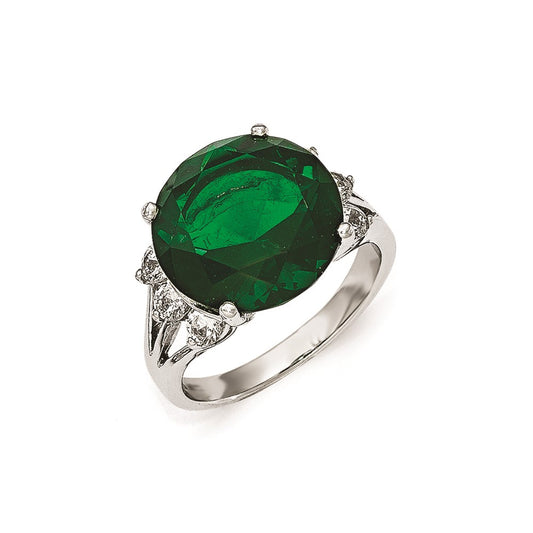 Cheryl M Sterling Silver AAA CZ and Simulated Emerald Ring