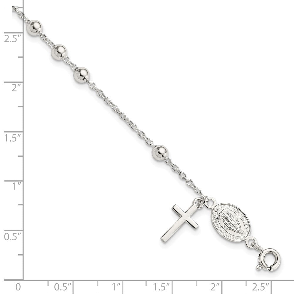 Sterling Silver Beaded Polished Rosary 7.5 inch Bracelet 7.5 inches