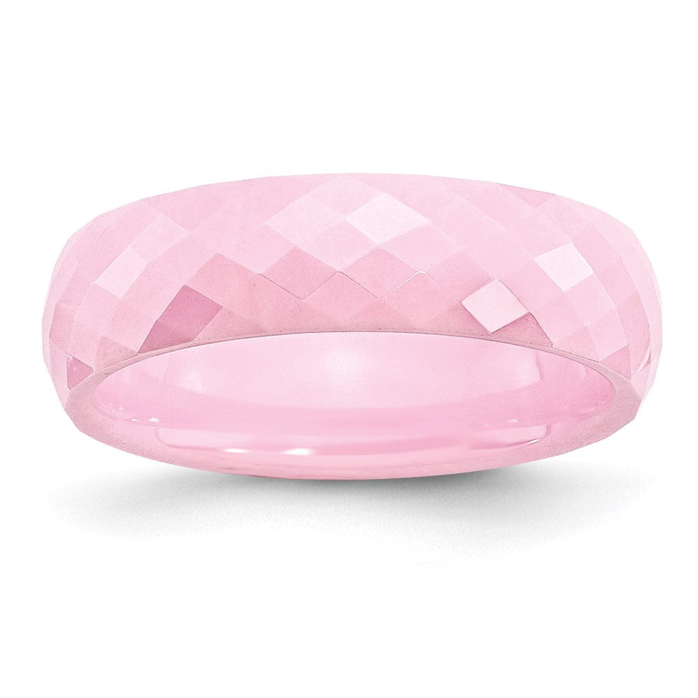 Ceramic Pink Faceted 6mm Polished Band Size - 5