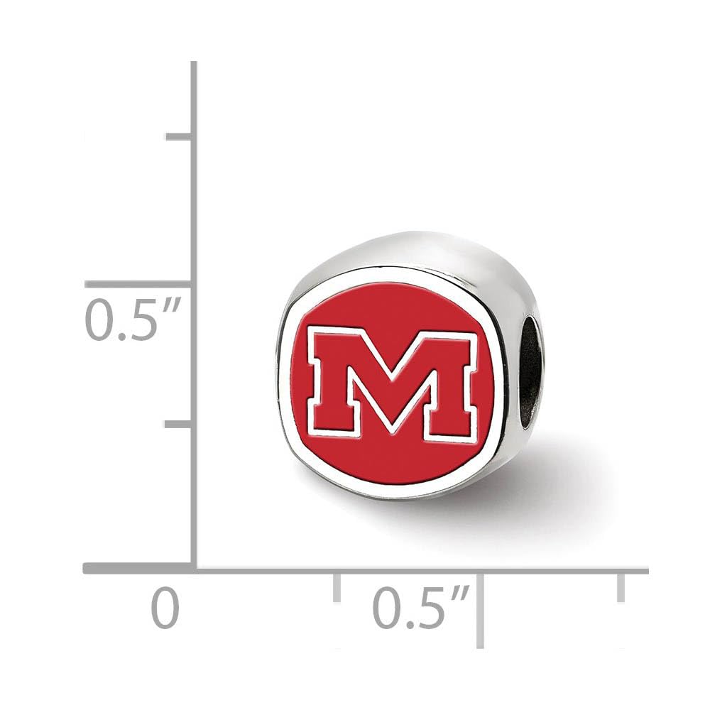 Sterling Silver U of Mississippi Cushion Shaped Logo Bead Charm