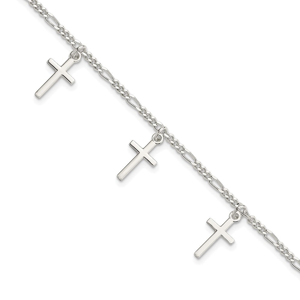 Sterling Silver Polished Cross 7.5in Bracelet 7.5 inches