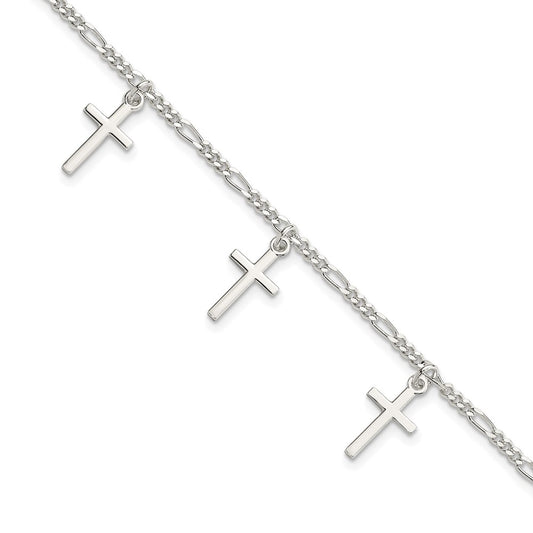 Sterling Silver Polished Cross 7.5in Bracelet 7.5 inches