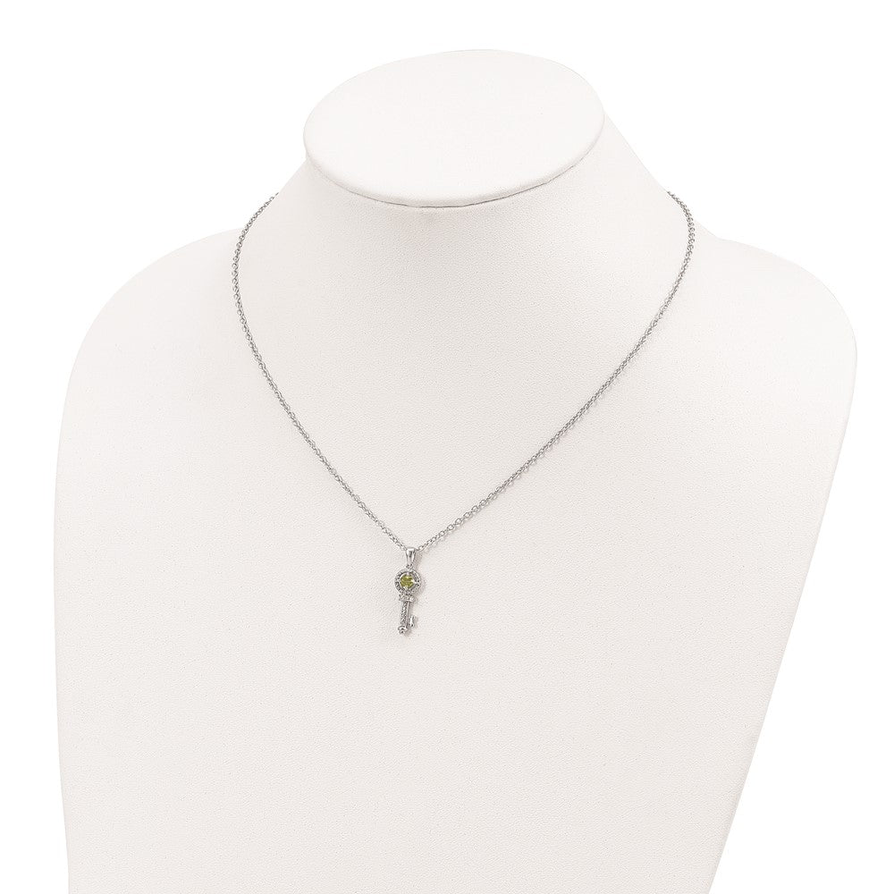 Brilliant Gemstones Sterling Silver with 14K Accent Rhodium-plated Peridot and Diamond Key 18 Inch Necklace with 2 Inch Extender 17 Inches